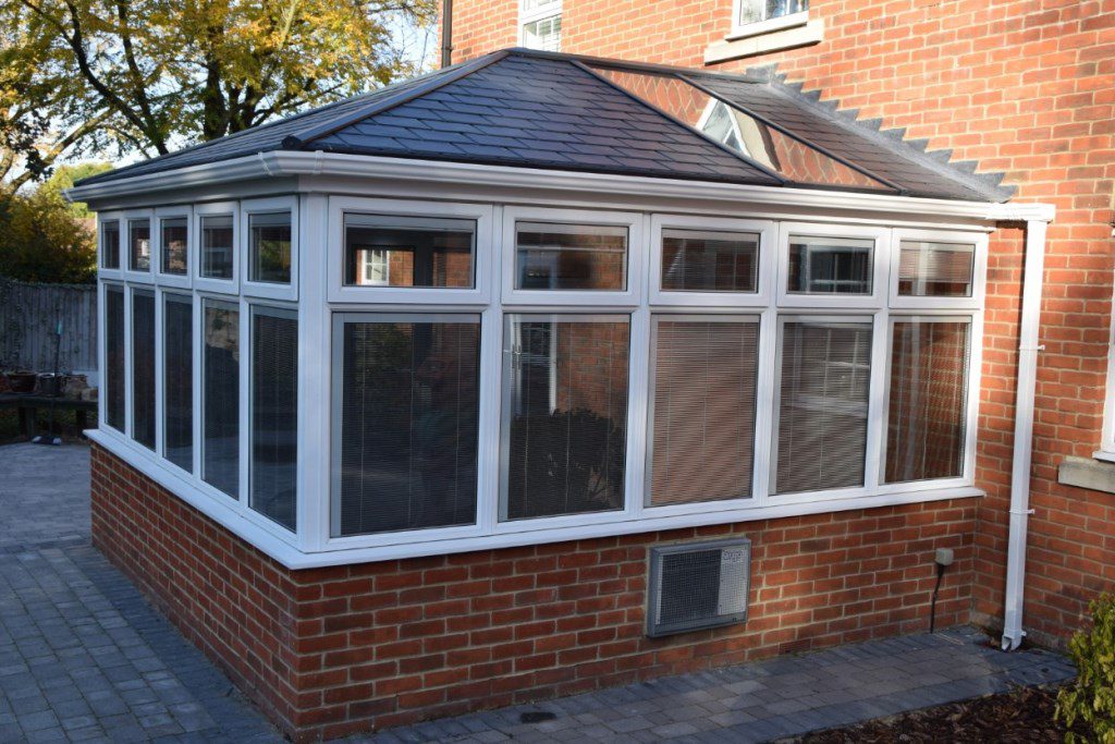 Ultraframe tiled roof conservatory installation in Burnham on Sea