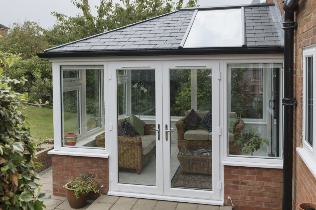 Ultraframe tiled roof conservatory installation in Glastonbury